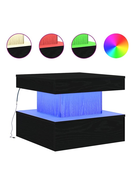 Konferenční stolek s led světly dub černý 50x50x40 cm