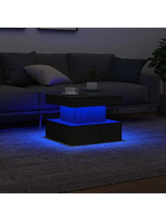 Konferenční stolek s led světly dub černý 50x50x40 cm