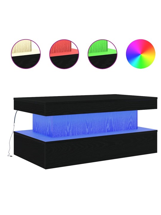 Konferenční stolek s led světly dub černý 90x50x40 cm