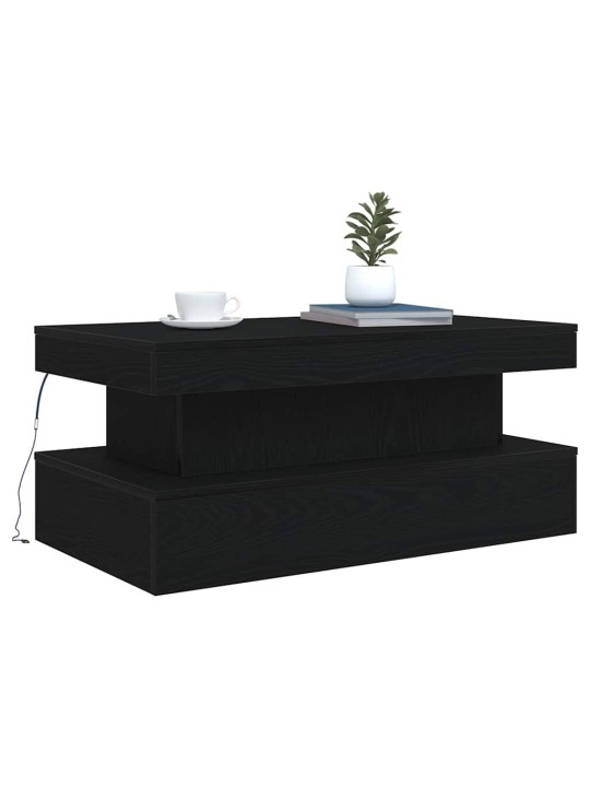 Konferenční stolek s led světly dub černý 90x50x40 cm