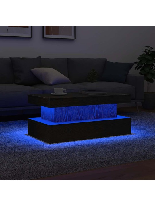 Konferenční stolek s led světly dub černý 90x50x40 cm