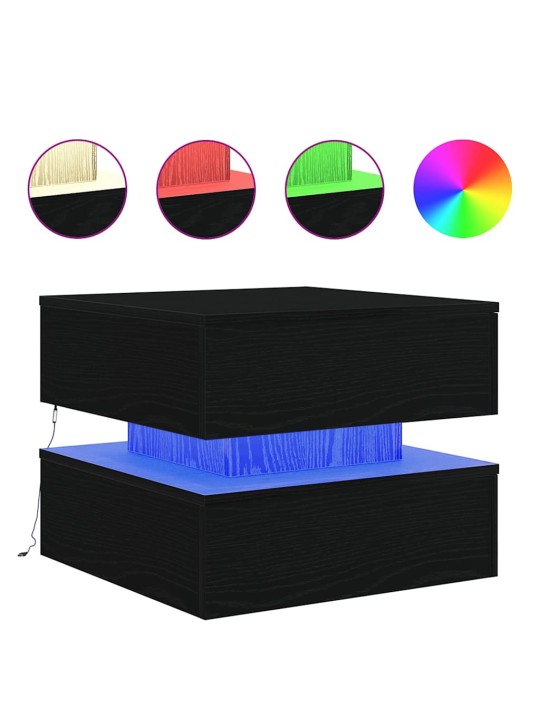 Konferenční stolek s led světly dub černý 50x50x40 cm