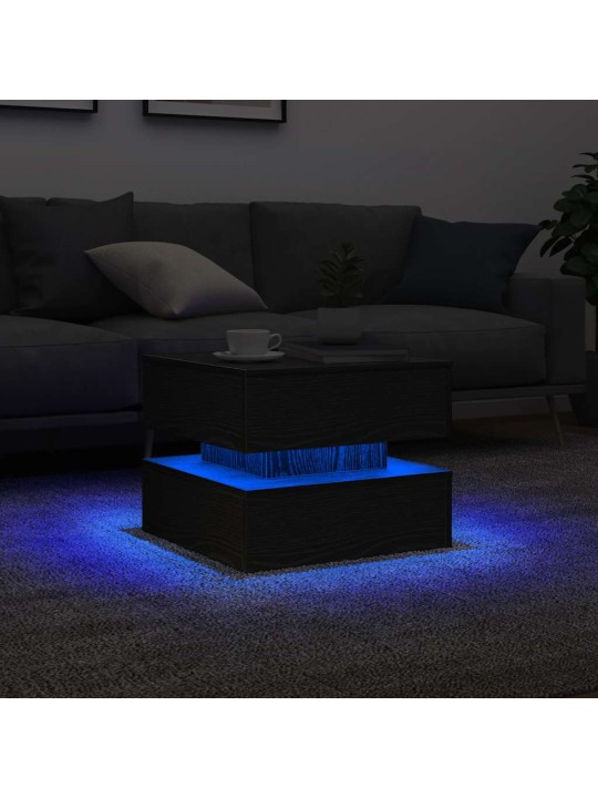 Konferenční stolek s led světly dub černý 50x50x40 cm