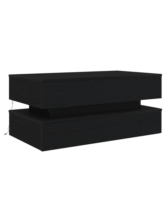 Konferenční stolek s led světly dub černý 90x50x40 cm