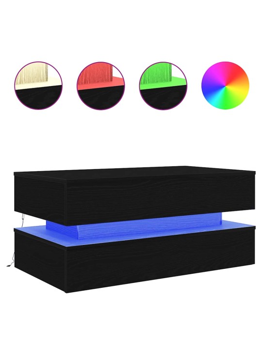 Konferenční stolek s led světly dub černý 90x50x40 cm