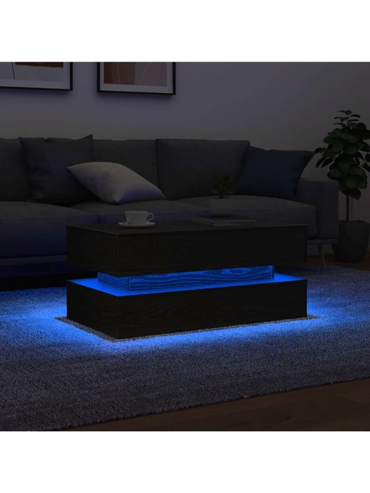 Konferenční stolek s led světly dub černý 90x50x40 cm