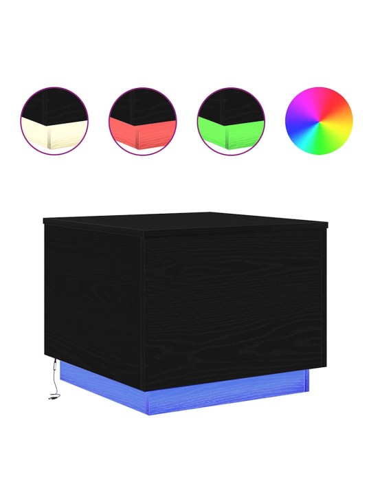 Konferenční stolek s led světly dub černý 50x50x40 cm