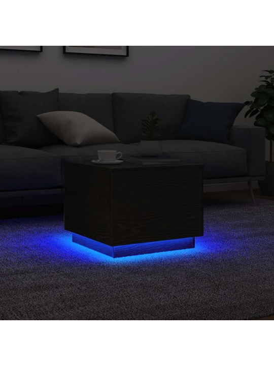 Konferenční stolek s led světly dub černý 50x50x40 cm