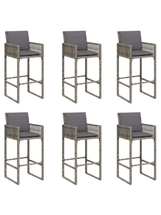 7dílný zahradní barový set s poduškami šedý polyratan akácie