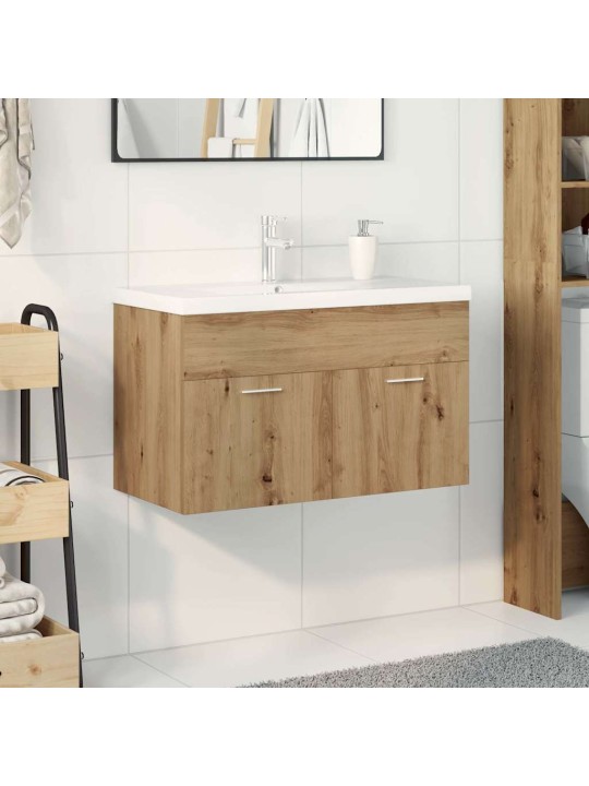 Umyvadlová skříňka s vestavěným umyvadlem a baterie dub artisan