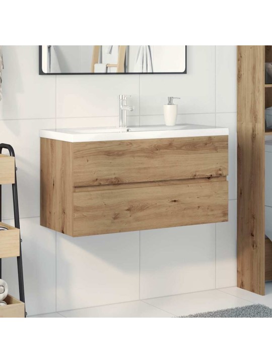 Umyvadlová skříňka s vestavěným umyvadlem a baterie dub artisan