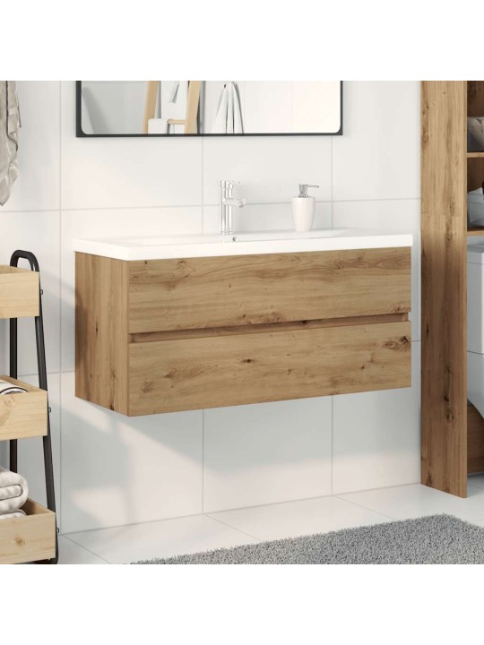 Umyvadlová skříňka s vestavěným umyvadlem a baterie dub artisan