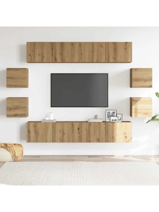 Sada 8 kusů nástěnné tv skříňka dub artisan kompozitní dřevo