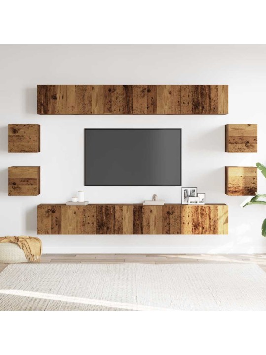 Sada 8 kusů nástěnné tv skříňka starého dřeva kompozitní dřevo