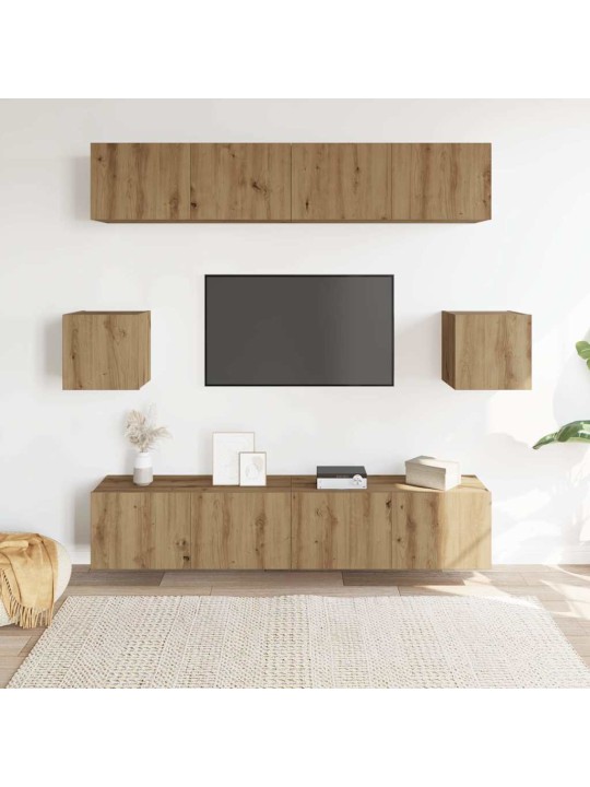 Sada 6 kusů nástěnné tv skříňka dub artisan kompozitní dřevo