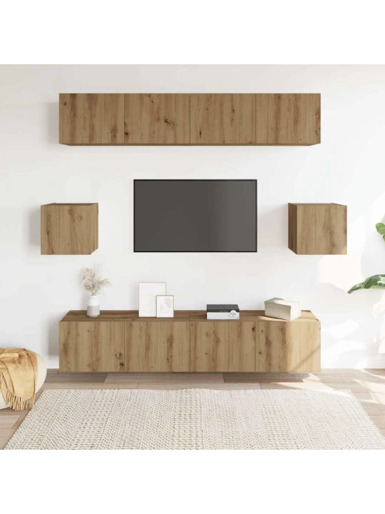 Sada 6 kusů nástěnné tv skříňka dub artisan kompozitní dřevo