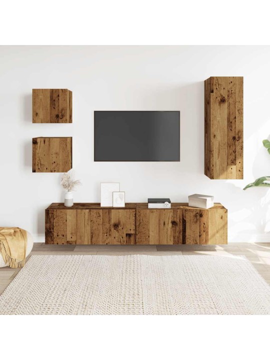 Sada 5 kusů nástěnné tv skříňka starého dřeva kompozitní dřevo