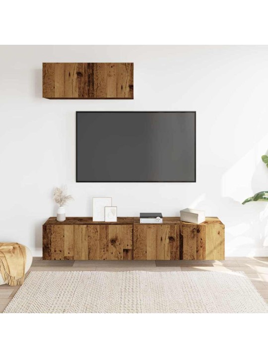 Sada 3 kusů nástěnné tv skříňka starého dřeva kompozitní dřevo