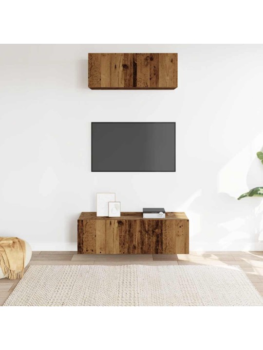 Sada 2 kusů nástěnné tv skříňka starého dřeva kompozitní dřevo
