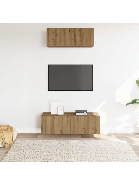 Sada 2 kusů nástěnné tv skříňka dub artisan kompozitní dřevo