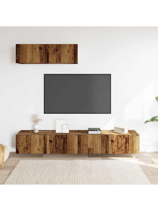 Nástěnné tv skříňky 4 ks starého dřeva 100x30x30 cm kompozit