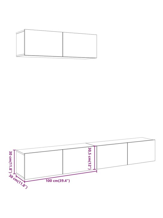 Nástěnné tv skříňky 4 ks starého dřeva 100x30x30 cm kompozit