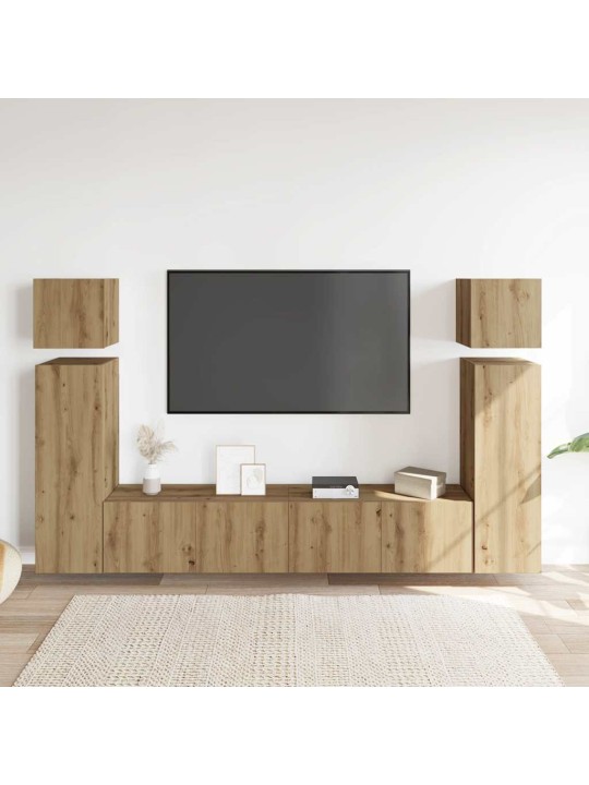 Sada 8 kusů nástěnné tv skříňka dub artisan kompozitní dřevo
