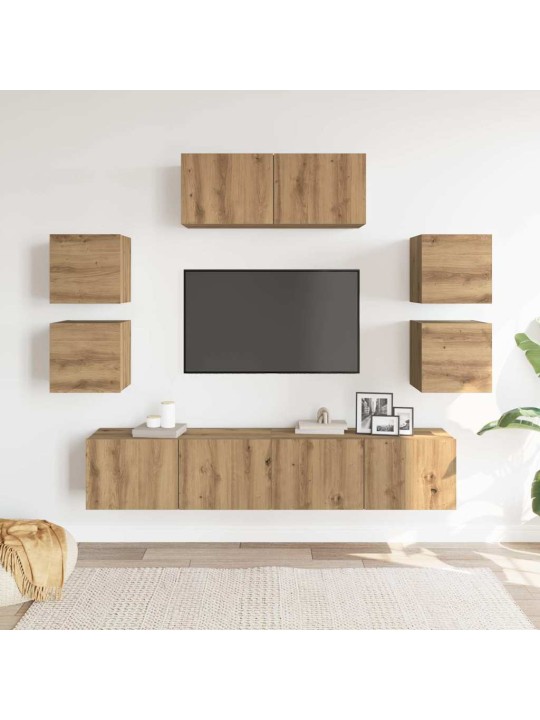 Sada 7 kusů nástěnné tv skříňka dub artisan kompozitní dřevo
