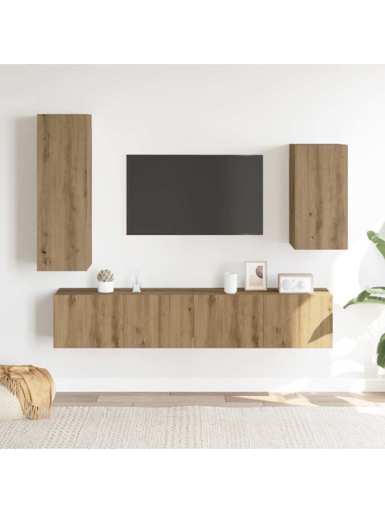 Sada 4 kusů nástěnné tv skříňka dub artisan kompozitní dřevo