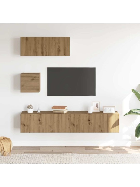 Sada 4 kusů nástěnné tv skříňka dub artisan kompozitní dřevo