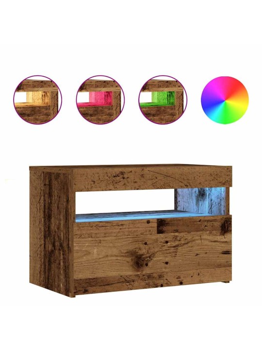 Noční stolek s led staré dřevo 60 x 35 x 40 cm kompozitní dřevo