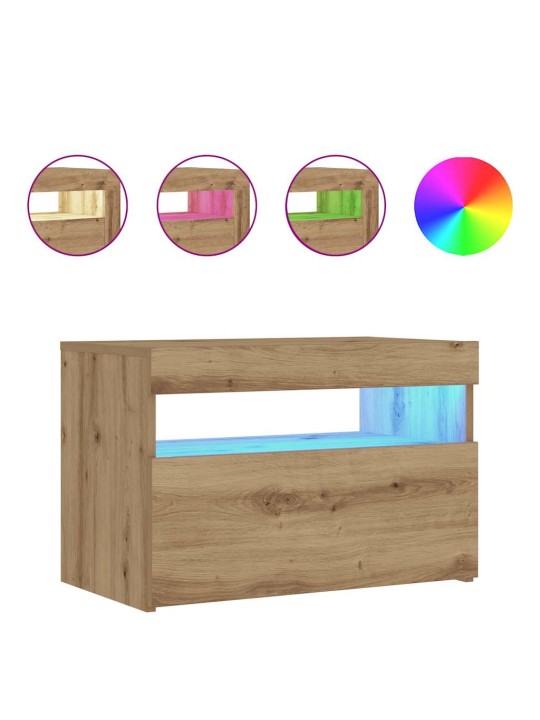 Noční stolek s led dub artisan 60 x 35 x 40 cm kompozitní dřevo