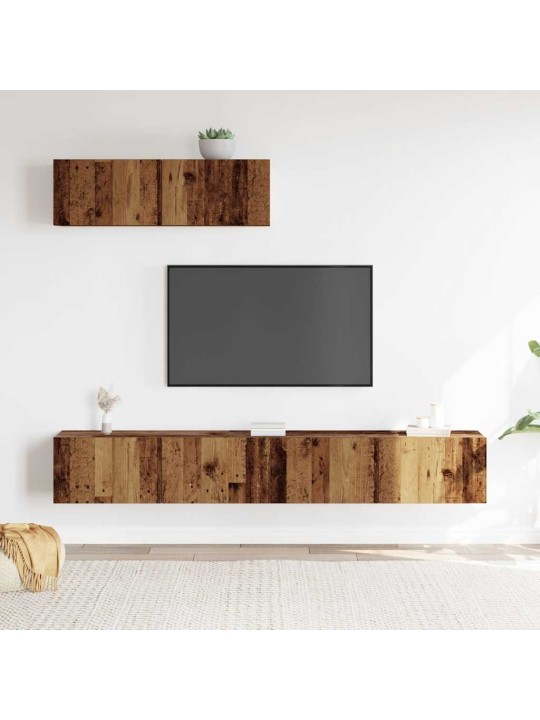Sada 3 kusů nástěnné TV skříňka starého dřeva kompozitní dřevo