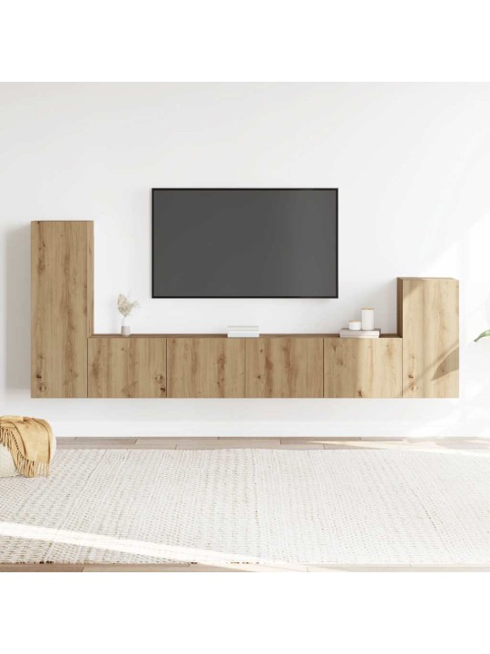 Sada 4 kusů nástěnné tv skříňka dub artisan kompozitní dřevo