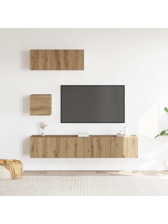 Sada 4 kusů nástěnné tv skříňka dub artisan kompozitní dřevo
