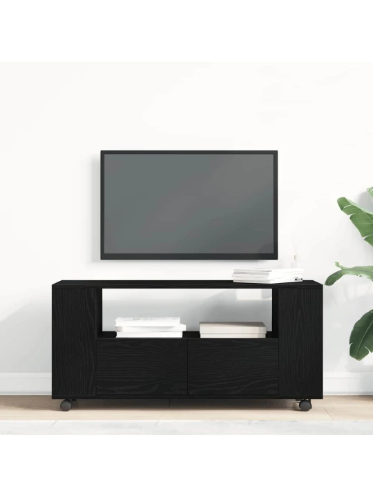 Tv skříňka s kolečky černý dub 102x34,5x43cm dřevěná konstrukce