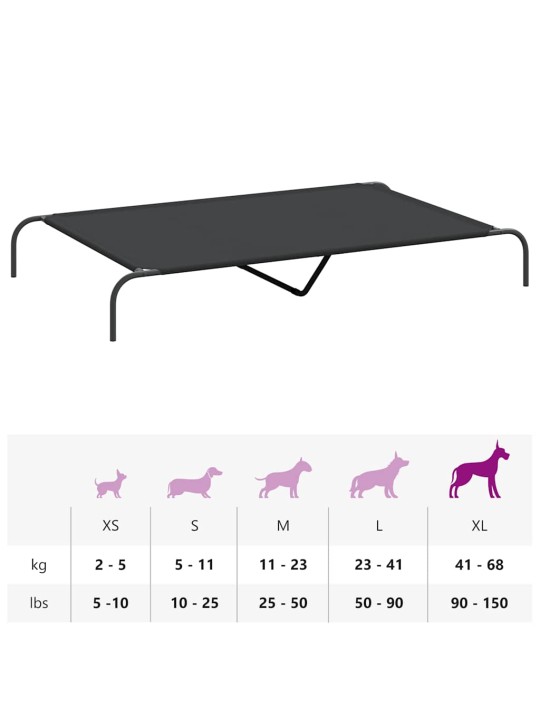 Vyvýšený pelíšek pro psy černý 150x90x20cm oxford fabric a ocel