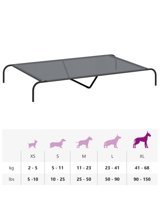 Zvýšený pelíšek pro psy šedý 150x90x20 cm textilén a ocel