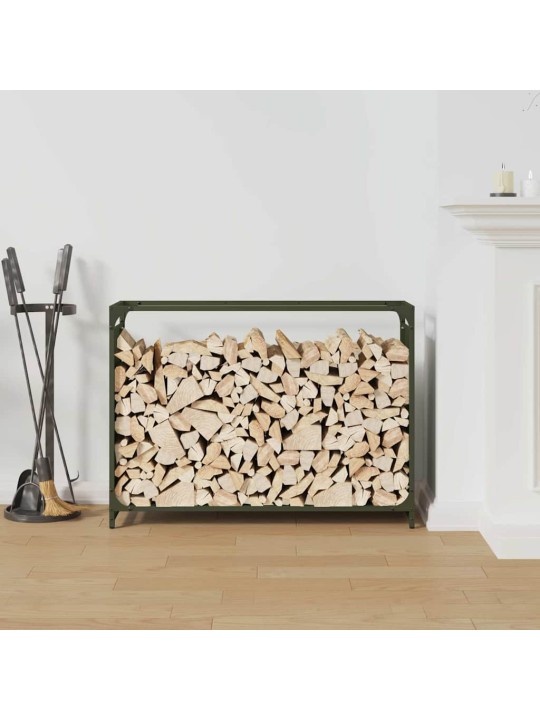 Stojan na palivové dřevo olivově zelený 90x28x65 cm