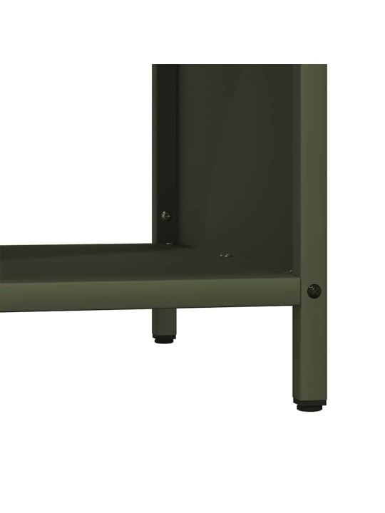 Stojan na palivové dřevo s dřevěnou horní deskou olivově zelený