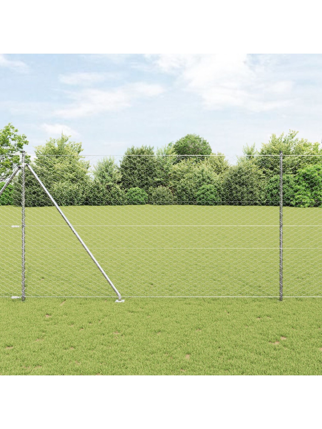 Hexagonový plot 1,5x10 m z pozinkované oceli, plotové sloupky s hrotem 7 ks ø32 mm 170 cm z pozinkované oceli