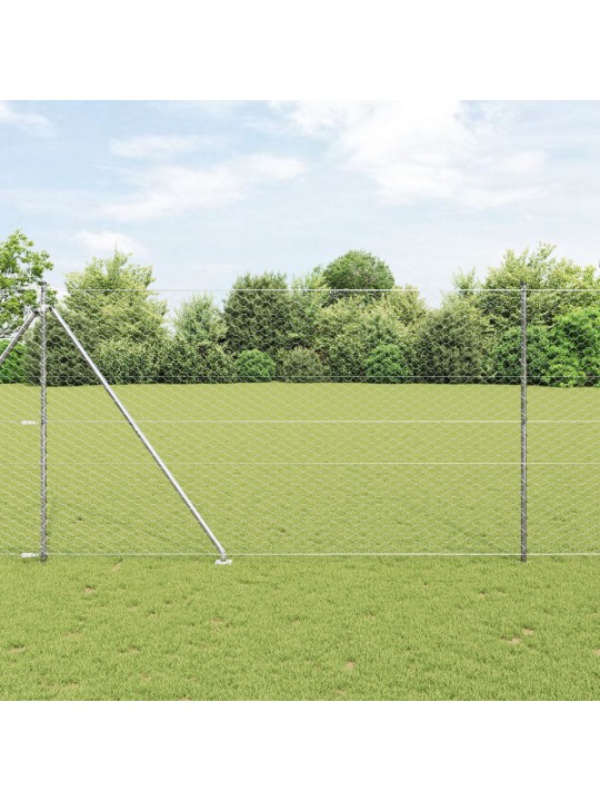 Hexagonový plot 1,5x10 m z pozinkované oceli, plotové sloupky s hrotem 7 ks ø32 mm 170 cm z pozinkované oceli