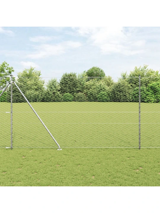 Hexagonový plot 1,5x10 m z pozinkované oceli, plotové sloupky s hrotem 7 ks ø32 mm 170 cm z pozinkované oceli