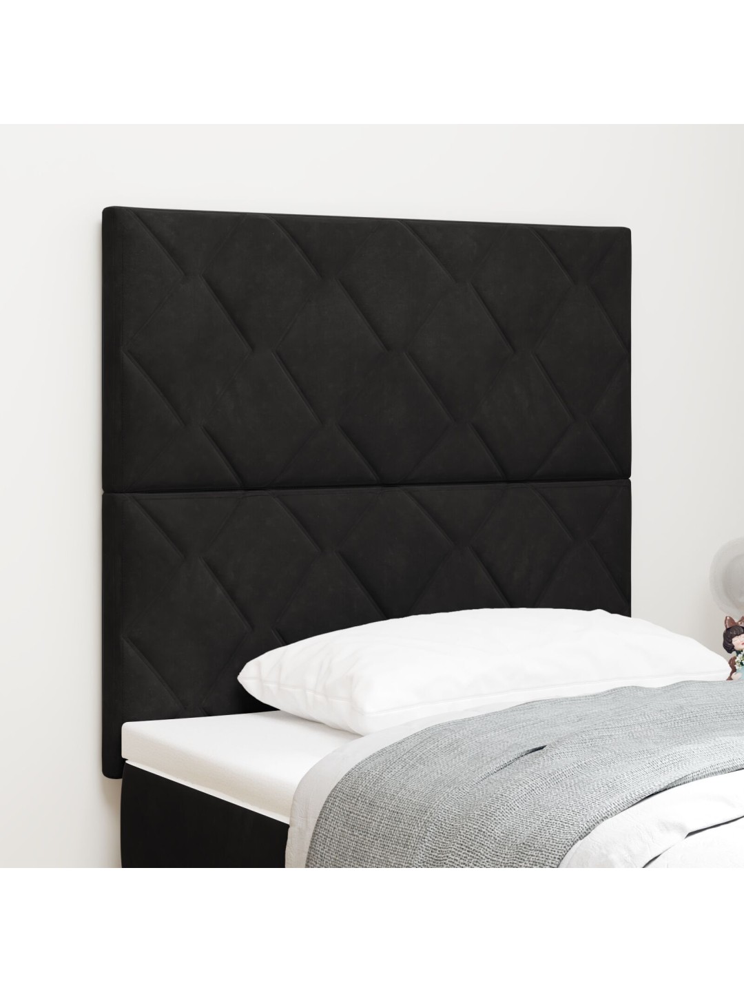 Čelo postele design diamantových bloků černé 100 cm samet, čelo postele design diamantových bloků černé 200 cm samet