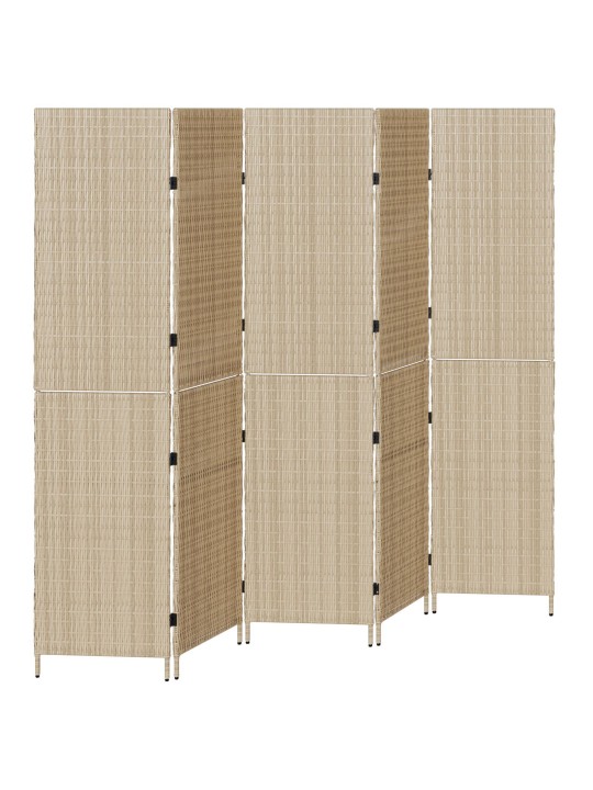 Předělovací stěna 5 panelů skládací béžová 245x180 cm poly rattan