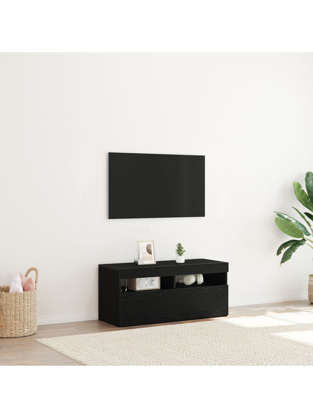 Tv skříňka s led světly černý dub 90x35x40 cm z kompozitního dřeva