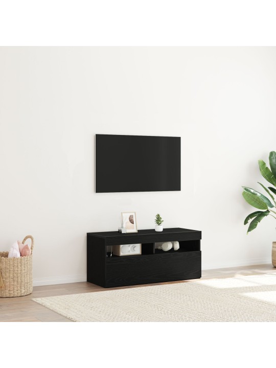 Tv skříňka s led světly černý dub 90x35x40 cm z kompozitního dřeva