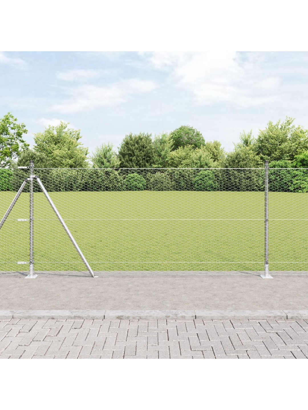 Šestiúhelníkový plot 1x10 m pozinkovaná ocel, plotové sloupky se základnovými deskami 7 ks ø32mm 110cm pozinkovaná ocel