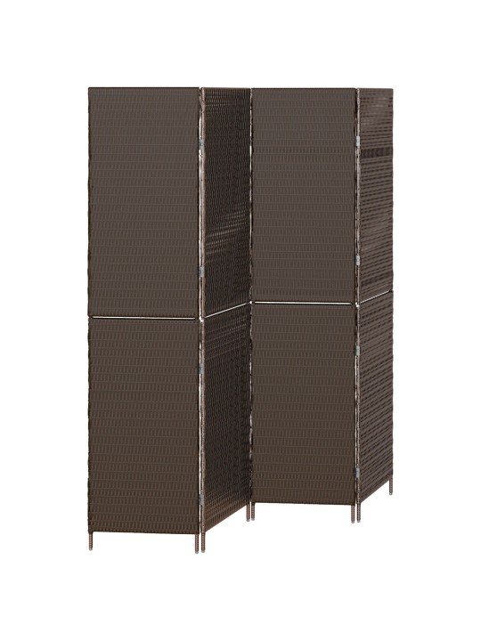 Paraván 4 panely skládací hnědá 195x180 cm poly rattan