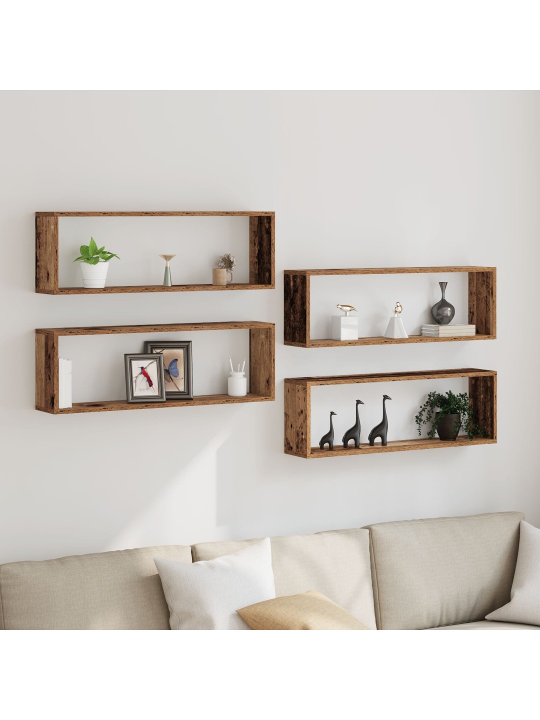 Nástěnné police 4 ks staré dřevo 80x15x26 cm kompozitní dřevo